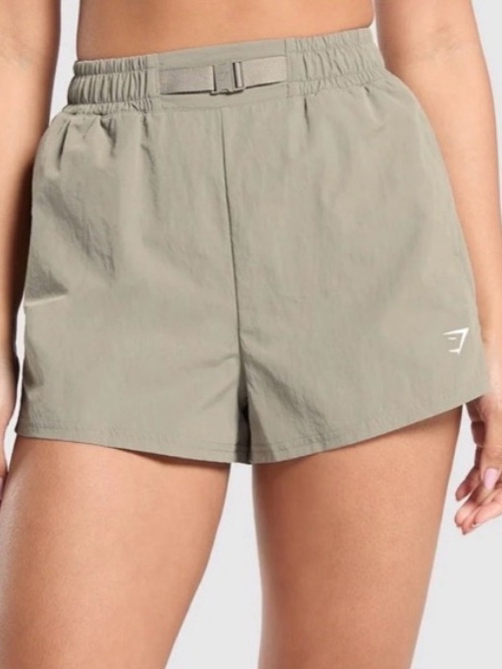 Gymshark Women's Buckle Waistband Athletic Shorts — Beige